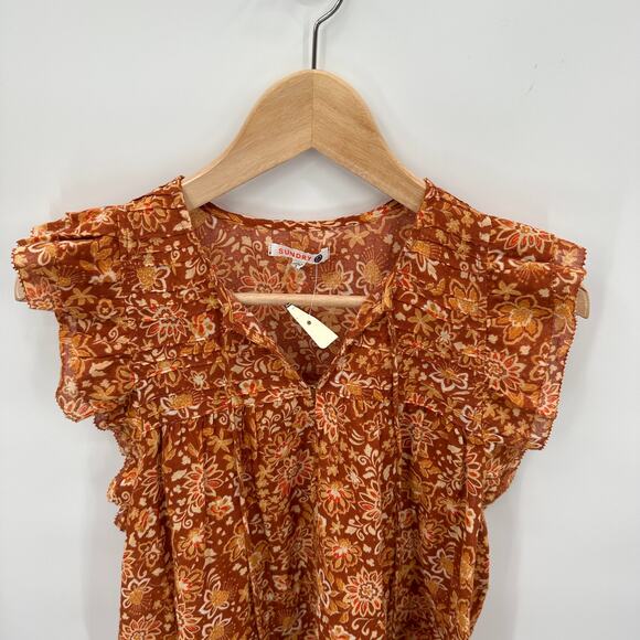 SUNDRY NWT Evereve Sienna Rust Floral Flutter Sleeve Blouse // Small - Picture 6 of 13
